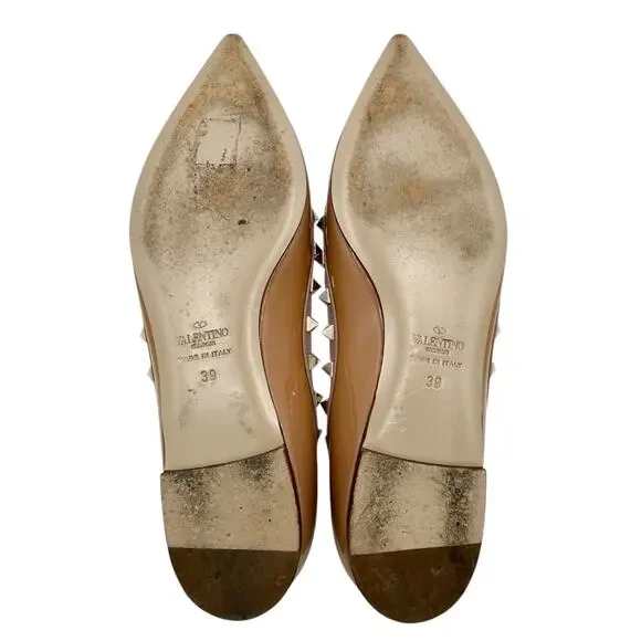 Valentino Garavani Rockstud Ballet Flat Shoes Nude Patent Leather Size 39 US 9 - Picture 11 of 15